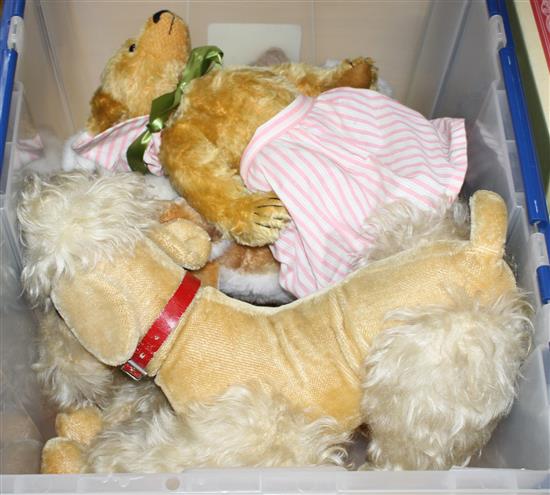 A group of assorted soft toys including teddy bears
